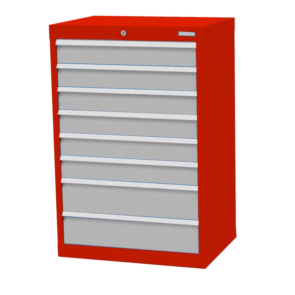 Obrázek produktu: Skříň se zásuvkami Profi Bedrunka+Hirth, zásuvky 6x100 + 2x150 mm, VxŠxH 1019 x 680 x 500 mm, dopravní červená, světle šedá
