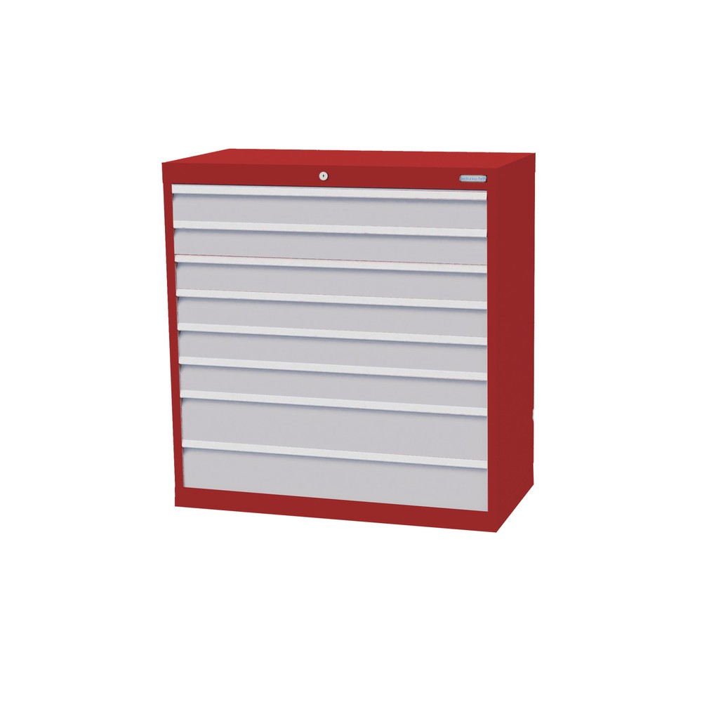 Obrázek produktu: Skříň se zásuvkami Profi Bedrunka+Hirth, zásuvky 6x100 + 2x150 mm, VxŠxH 1019 x 980 x 500 mm, rubínová, světle šedá