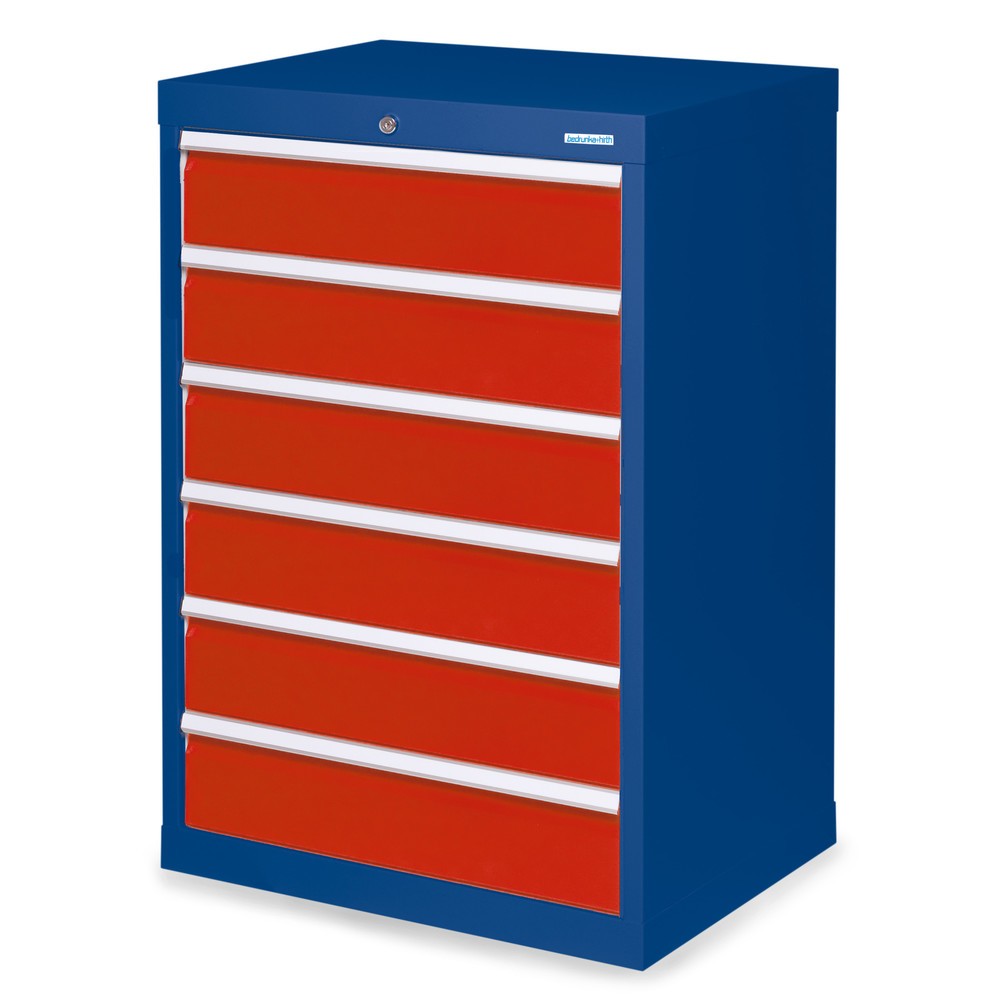 Obrázek produktu: Skříň se zásuvkami Profi Bedrunka+Hirth, zásuvky 6x150 mm, VxŠxH 1019 x 680 x 500 mm, enziánová modrá, dopravní červená