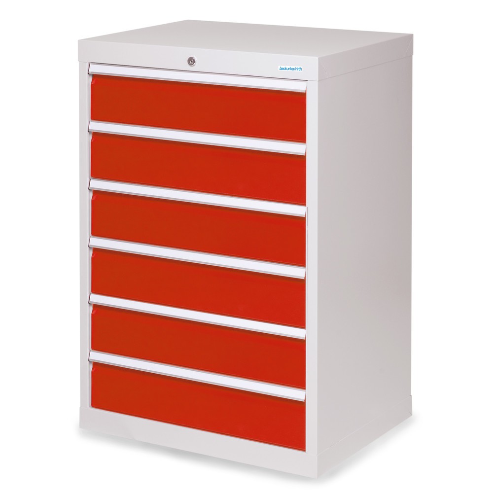 Obrázek produktu: Skříň se zásuvkami Profi Bedrunka+Hirth, zásuvky 6x150 mm, VxŠxH 1019 x 680 x 500 mm, světle šedá, dopravní červená