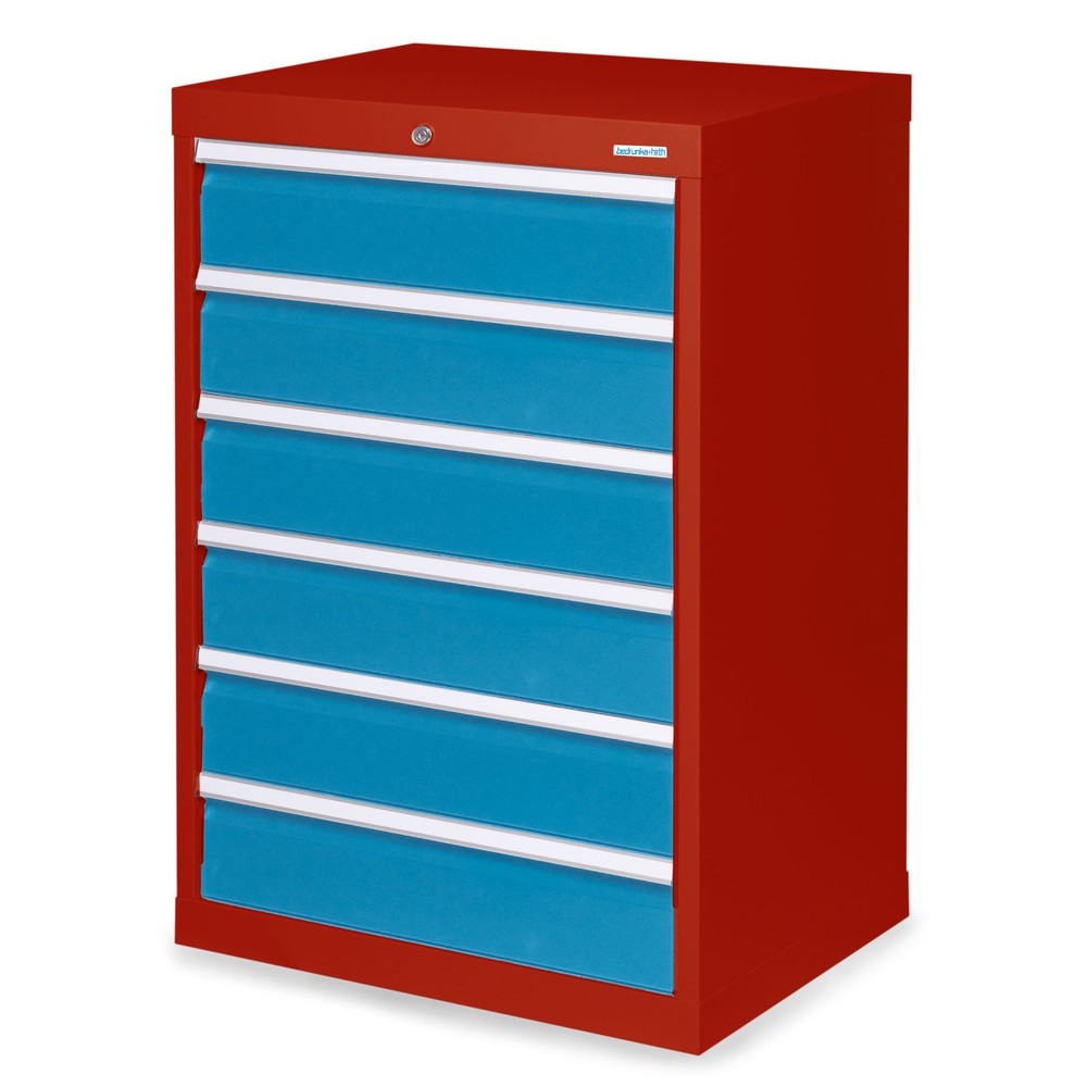 Obrázek produktu: Skříň se zásuvkami Profi Bedrunka+Hirth, zásuvky 6x150 mm, VxŠxH 1019 x 680 x 500 mm, rubínová, světle modrá