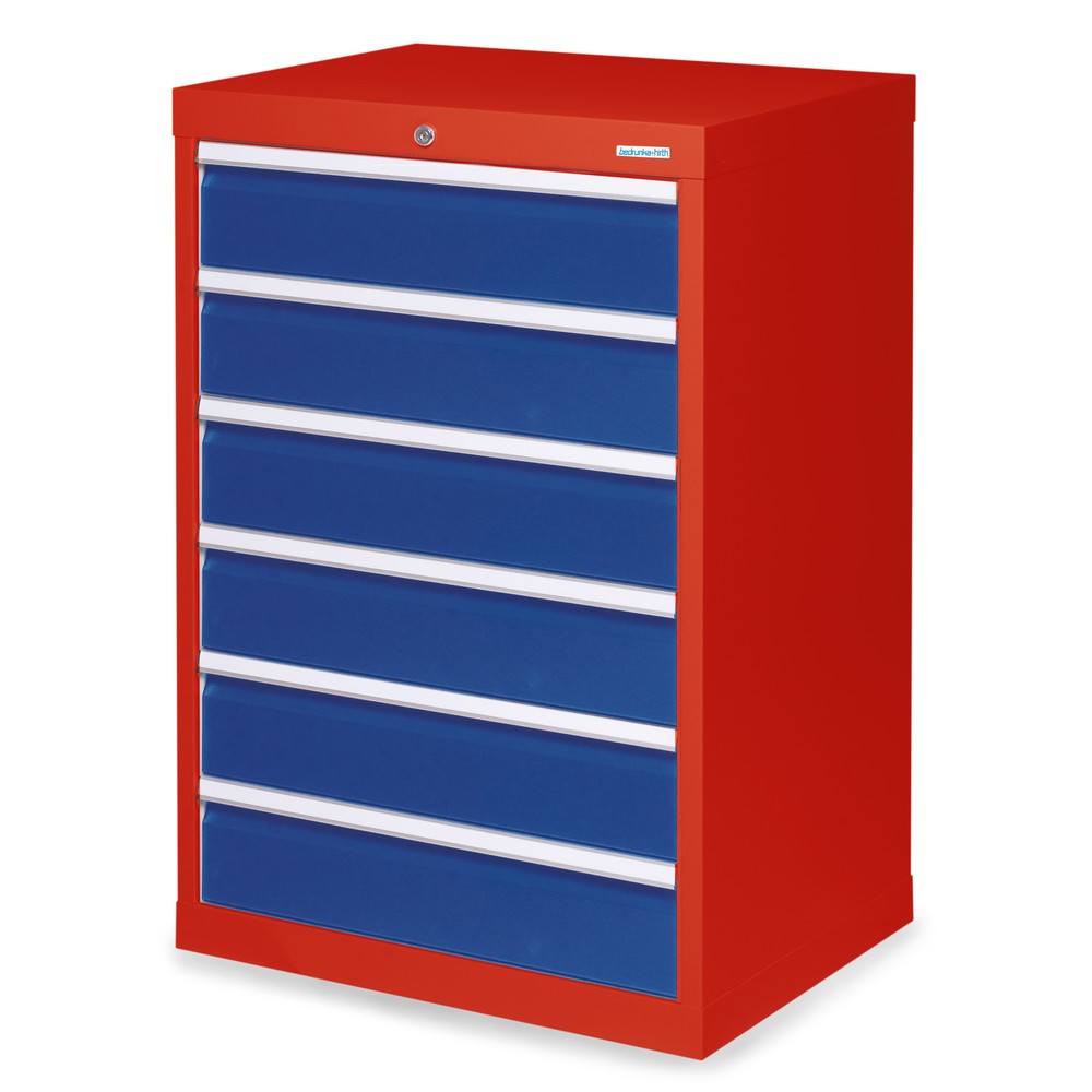 Obrázek produktu: Skříň se zásuvkami Profi Bedrunka+Hirth, zásuvky 6x150 mm, VxŠxH 1019 x 680 x 500 mm, dopravní červená, enziánová modrá