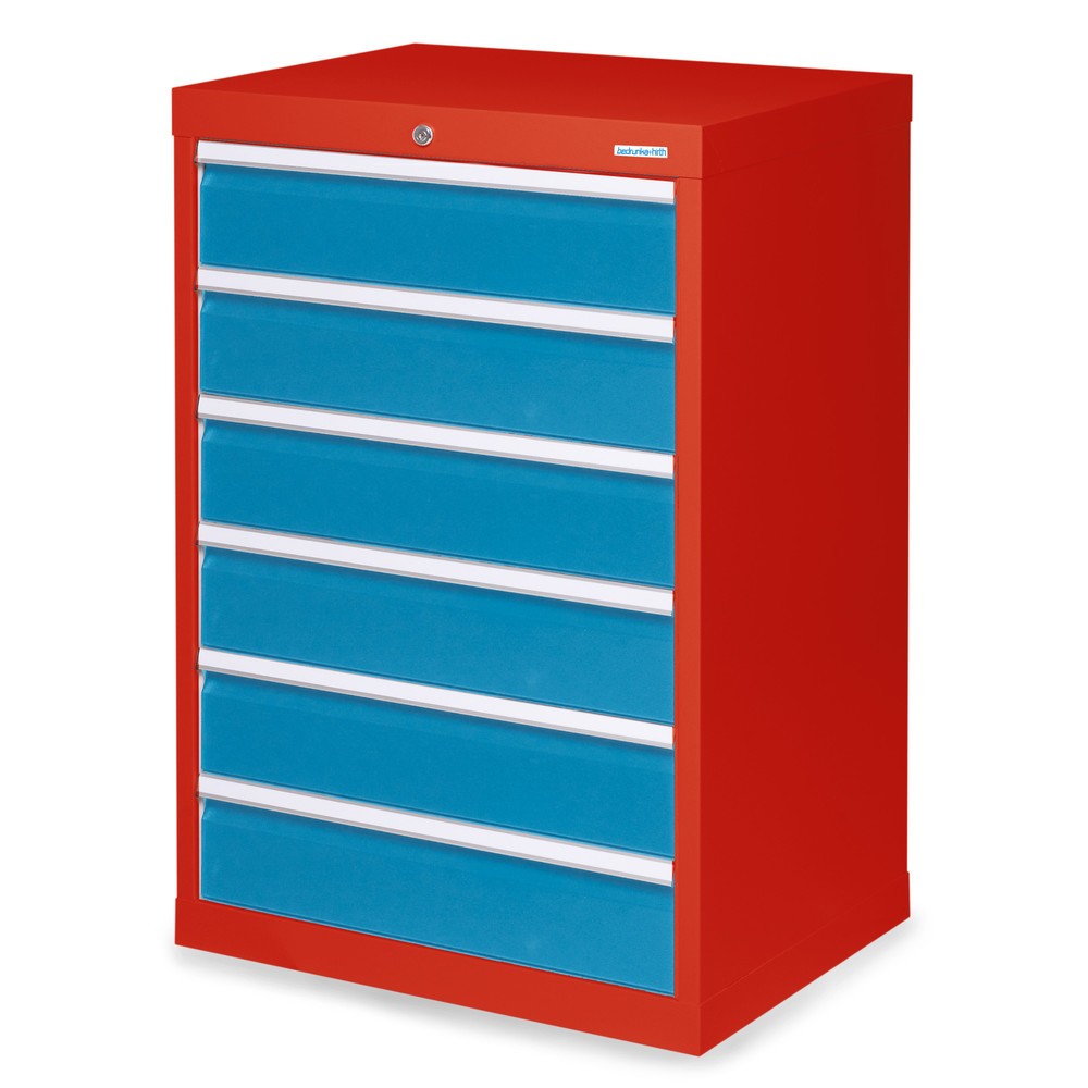 Obrázek produktu: Skříň se zásuvkami Profi Bedrunka+Hirth, zásuvky 6x150 mm, VxŠxH 1019 x 680 x 500 mm, dopravní červená, světle modrá