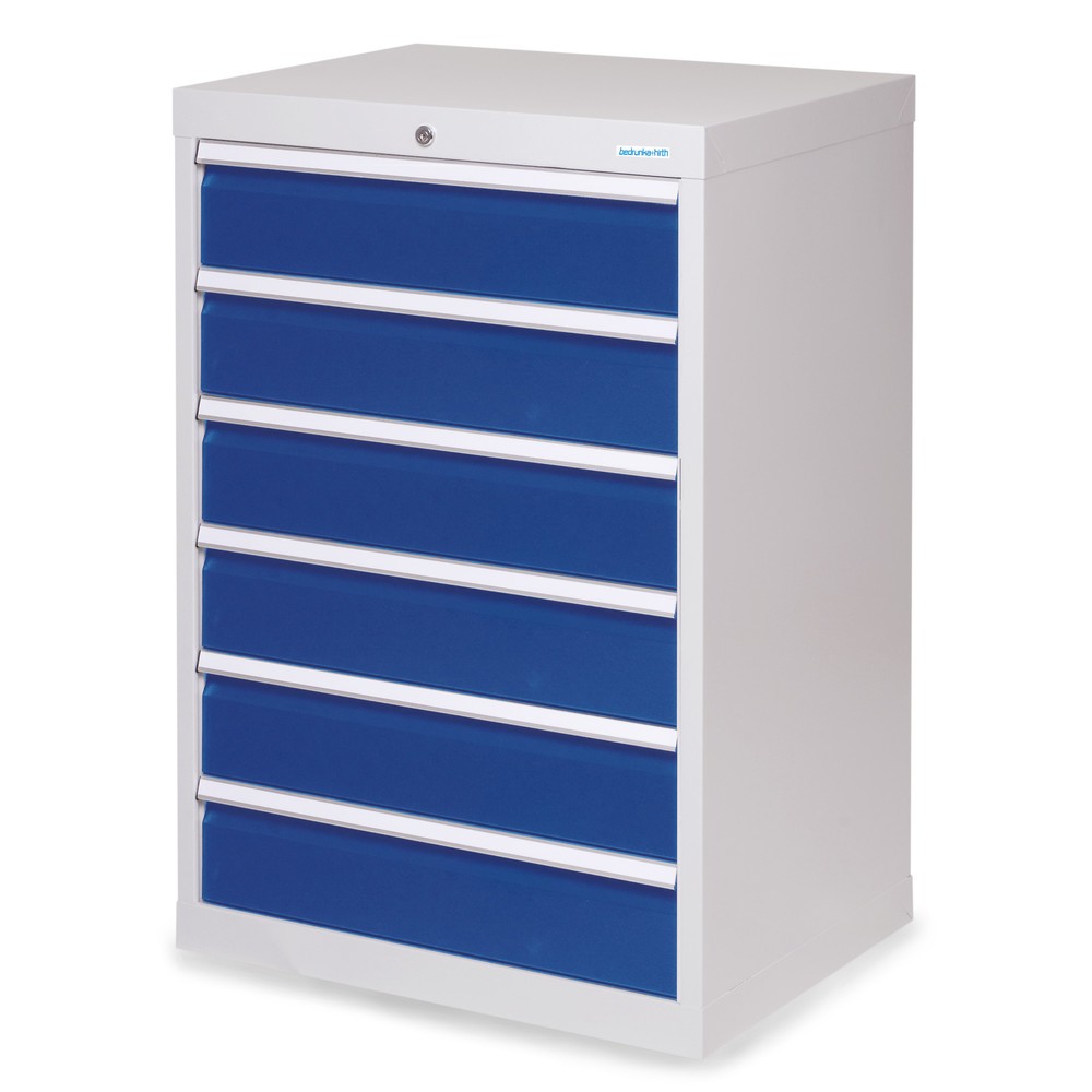Obrázek produktu: Skříň se zásuvkami Profi Bedrunka+Hirth, zásuvky 6x150 mm, VxŠxH 1019 x 680 x 500 mm, světle šedá, enziánová modrá