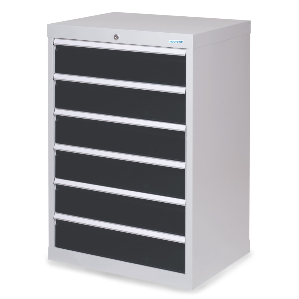 Skříň se zásuvkami Profi Bedrunka+Hirth, zásuvky 6x150 mm, VxŠxH 1019 x 680 x 500 mm, světle šedá, antracitová šedá Obrázek produktu: Skříň se zásuvkami Profi Bedrunka+Hirth, zásuvky 6x150 mm, VxŠxH 1019 x 680 x 500 mm, světle šedá, antracitová šedá