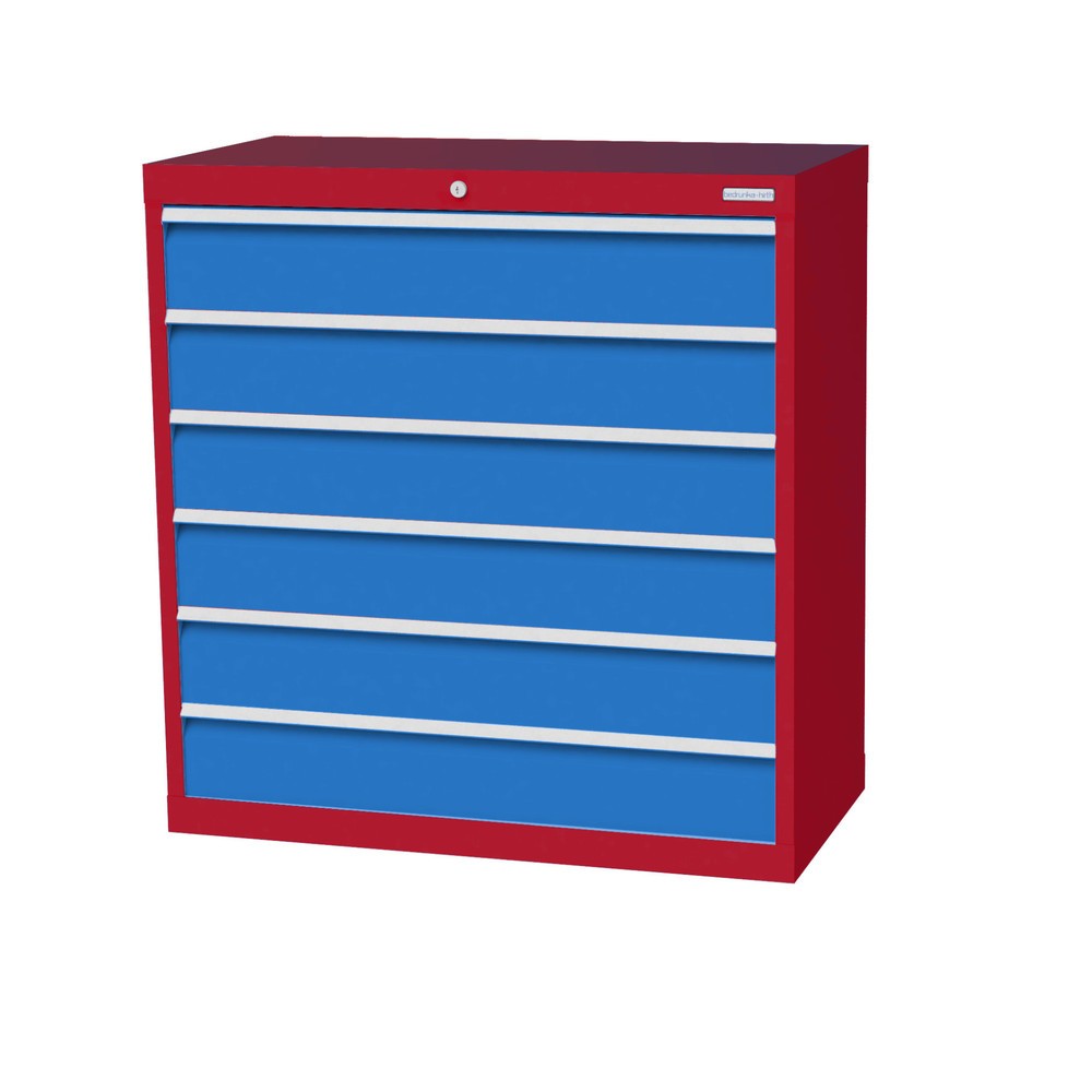 Obrázek produktu: Skříň se zásuvkami Profi Bedrunka+Hirth, zásuvky 6x150 mm, VxŠxH 1019 x 980 x 500 mm, rubínová, světle modrá