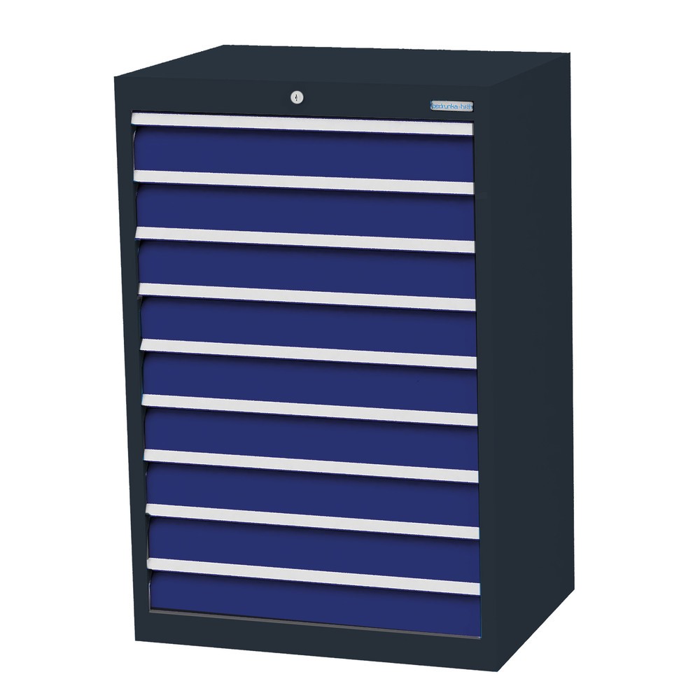 Obrázek produktu: Skříň se zásuvkami Profi Bedrunka+Hirth, zásuvky 9x100 mm, VxŠxH 1019 x 680 x 500 mm, antracitová šedá, enziánová modrá