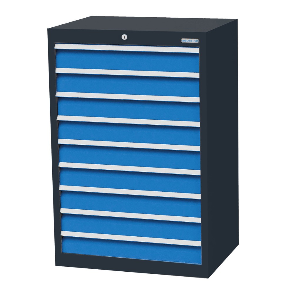 Obrázek produktu: Skříň se zásuvkami Profi Bedrunka+Hirth, zásuvky 9x100 mm, VxŠxH 1019 x 680 x 500 mm, antracitová šedá, světle modrá