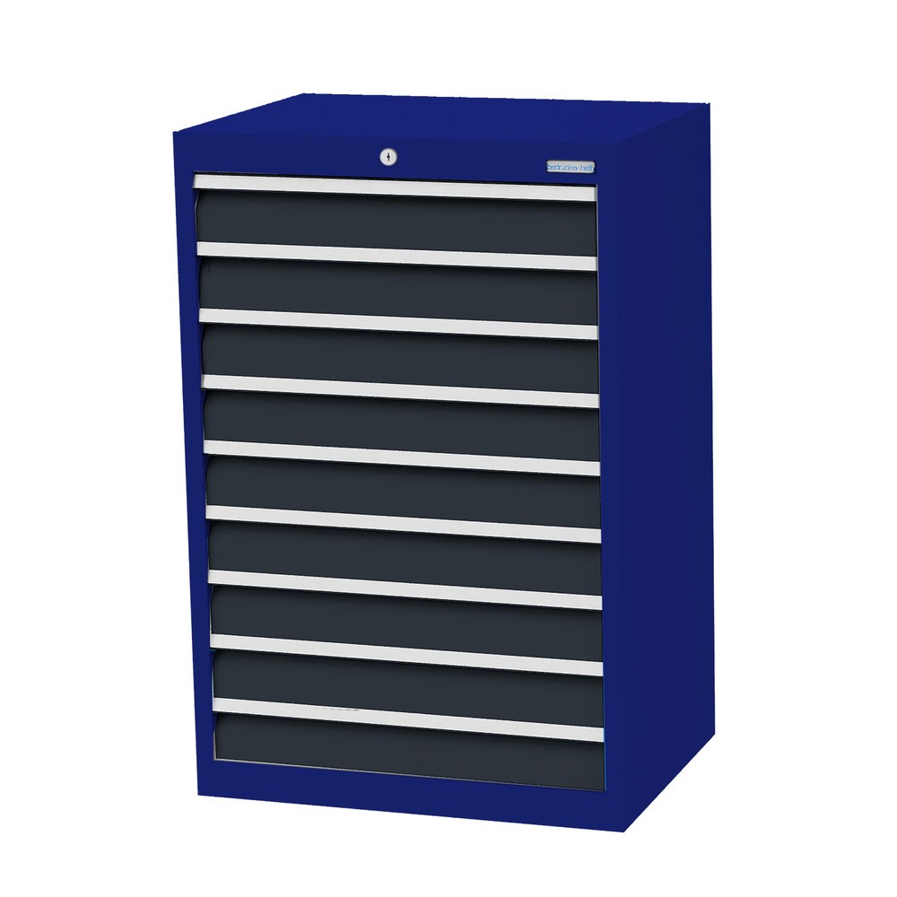 Obrázek produktu: Skříň se zásuvkami Profi Bedrunka+Hirth, zásuvky 9x100 mm, VxŠxH 1019 x 680 x 500 mm, enziánová modrá, antracitová šedá