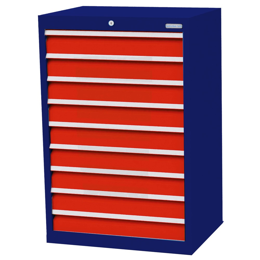 Obrázek produktu: Skříň se zásuvkami Profi Bedrunka+Hirth, zásuvky 9x100 mm, VxŠxH 1019 x 680 x 500 mm, enziánová modrá, dopravní červená