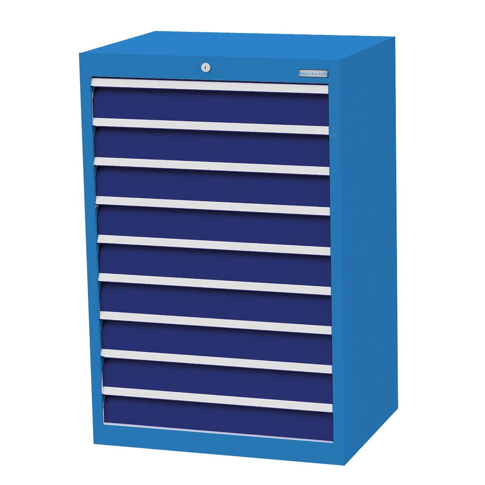 Obrázek produktu: Skříň se zásuvkami Profi Bedrunka+Hirth, zásuvky 9x100 mm, VxŠxH 1019 x 680 x 500 mm, světle modrá, enziánová modrá
