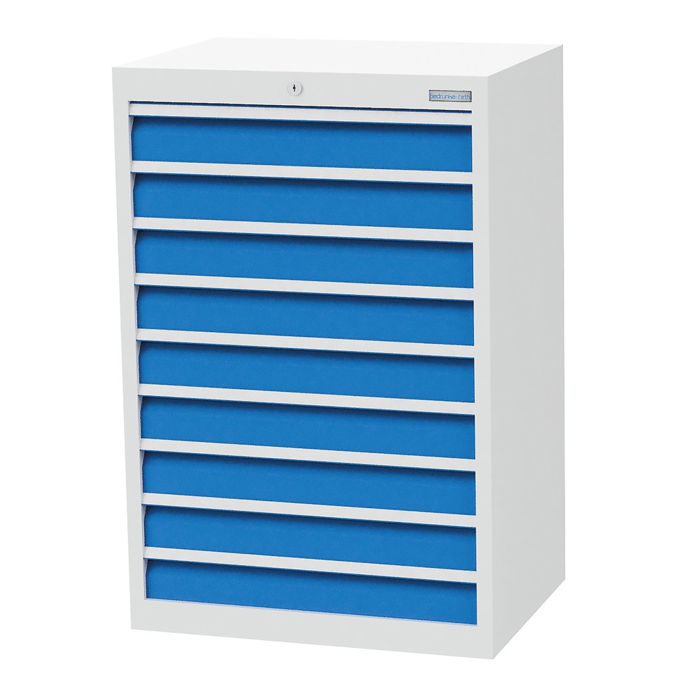 Obrázek produktu: Skříň se zásuvkami Profi Bedrunka+Hirth, zásuvky 9x100 mm, VxŠxH 1019 x 680 x 500 mm, světle šedá, světle modrá