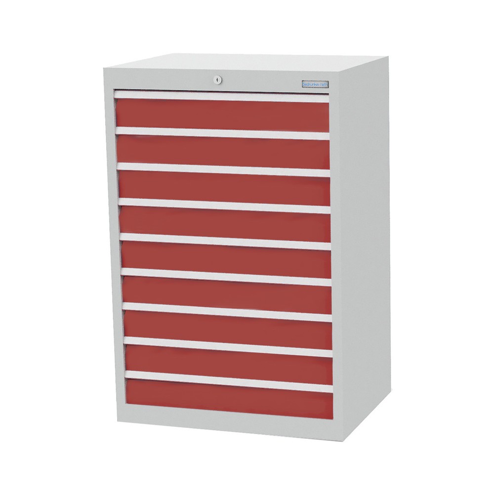 Obrázek produktu: Skříň se zásuvkami Profi Bedrunka+Hirth, zásuvky 9x100 mm, VxŠxH 1019 x 680 x 500 mm, světle šedá, rubínová