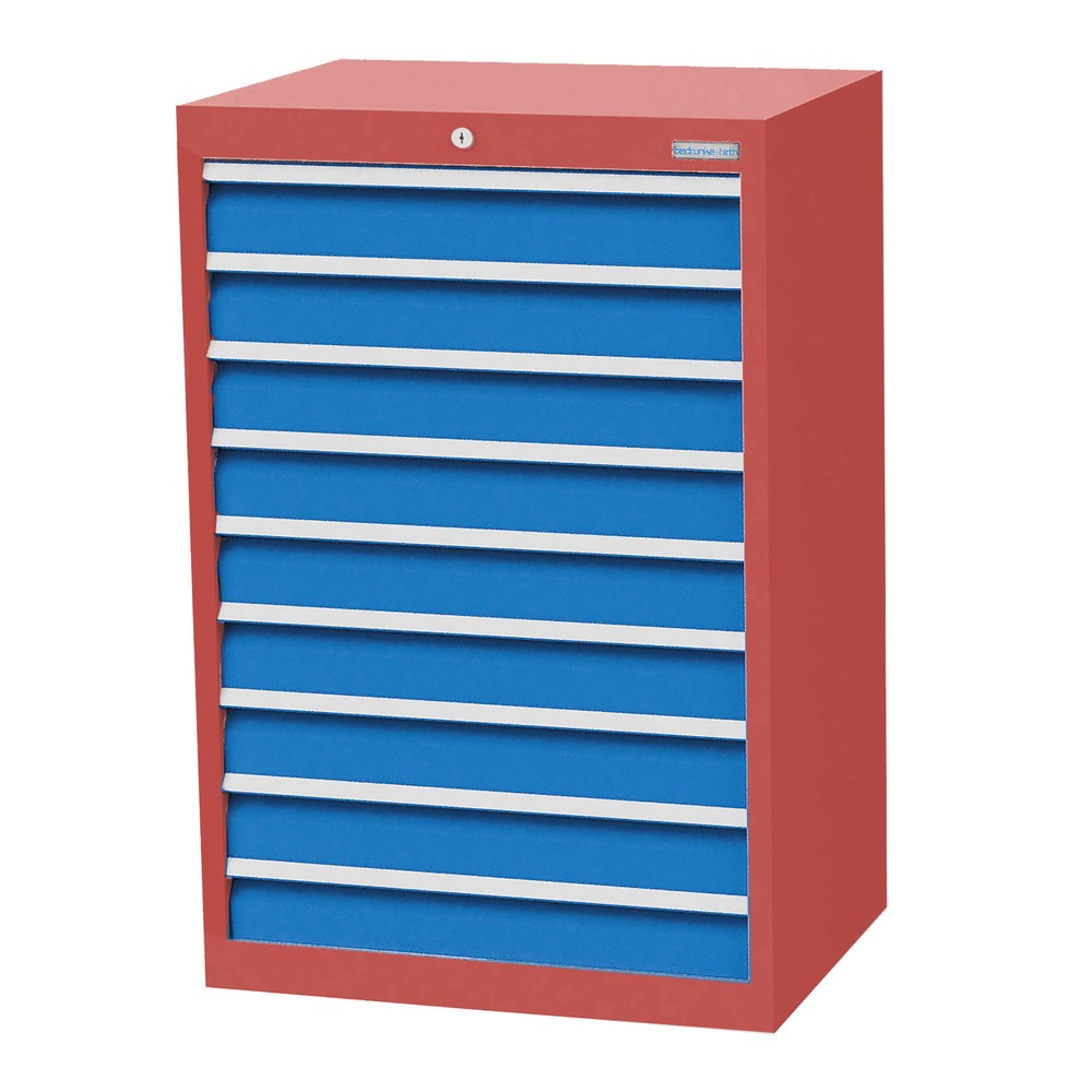 Obrázek produktu: Skříň se zásuvkami Profi Bedrunka+Hirth, zásuvky 9x100 mm, VxŠxH 1019 x 680 x 500 mm, rubínová, světle modrá