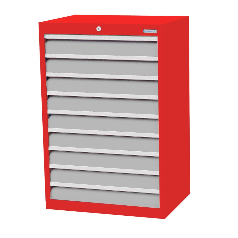Obrázek produktu: Skříň se zásuvkami Profi Bedrunka+Hirth, zásuvky 9x100 mm, VxŠxH 1019 x 680 x 500 mm, dopravní červená, světle šedá