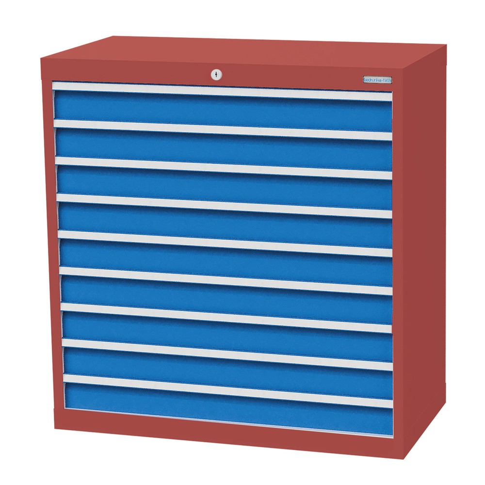Obrázek produktu: Skříň se zásuvkami Profi Bedrunka+Hirth, zásuvky 9x100 mm, VxŠxH 1019 x 980 x 500 mm, rubínová, světle modrá