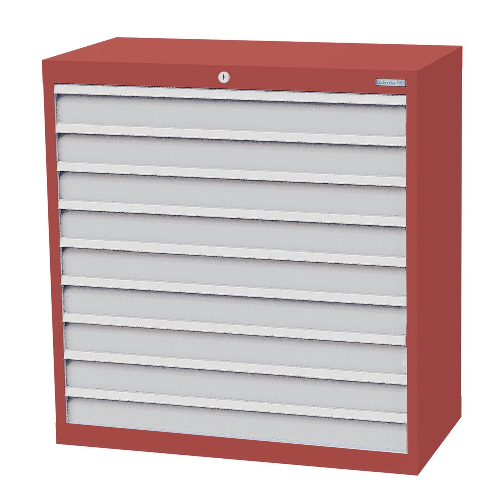 Obrázek produktu: Skříň se zásuvkami Profi Bedrunka+Hirth, zásuvky 9x100 mm, VxŠxH 1019 x 980 x 500 mm, rubínová, světle šedá