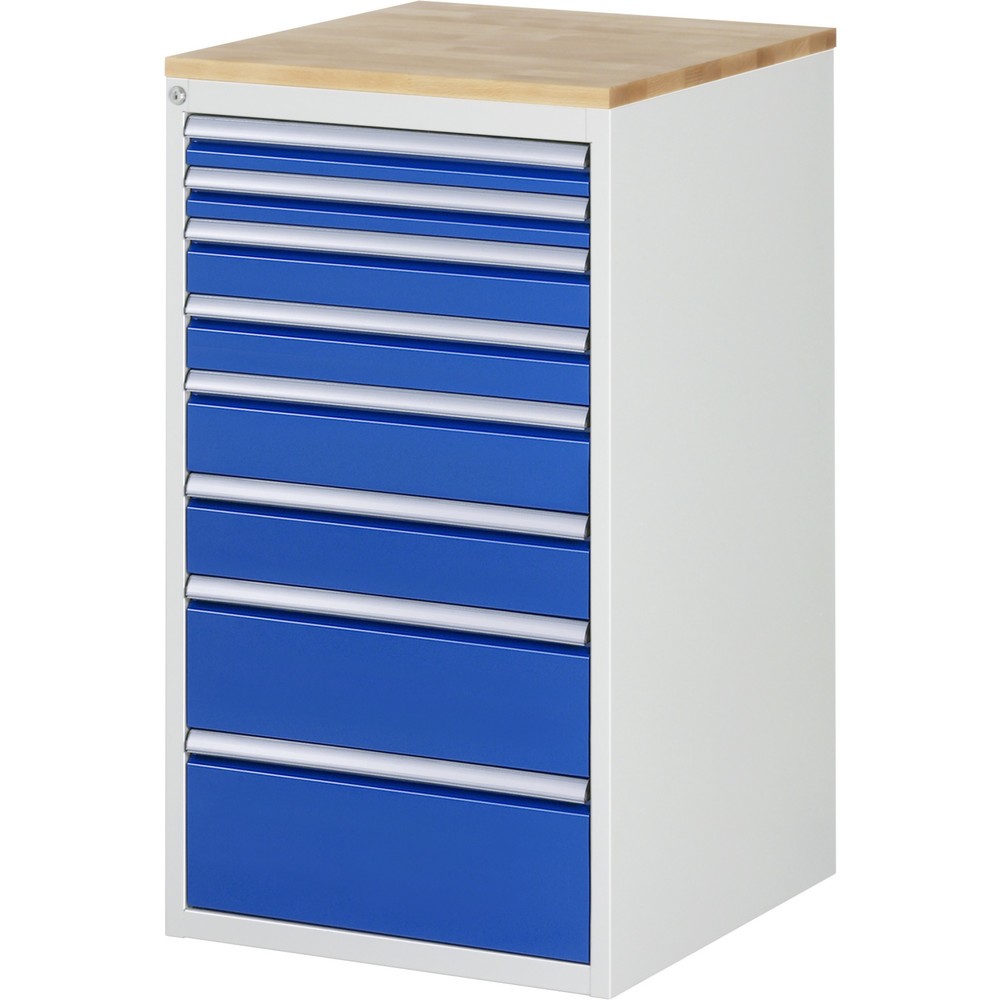Číslo obrázku produktu 1: Skříň se zásuvkami RAU řada 7000, VxŠxH 1035 x 580 x 650 mm, 8x zásuvka 2 x 60, 2 x 90, 2 x 120, 1 x 180, 1 x 210 mm, buková pracovní deska