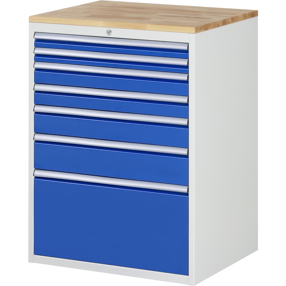 Číslo obrázku produktu 1: Skříň se zásuvkami RAU řada 7000, VxŠxH 1035 x 770 x 650 mm, 7x zásuvka 2 x 60, 2 x 90, 1 x 120, 1 x 150, 1 x 360 mm, buková pracovní deska