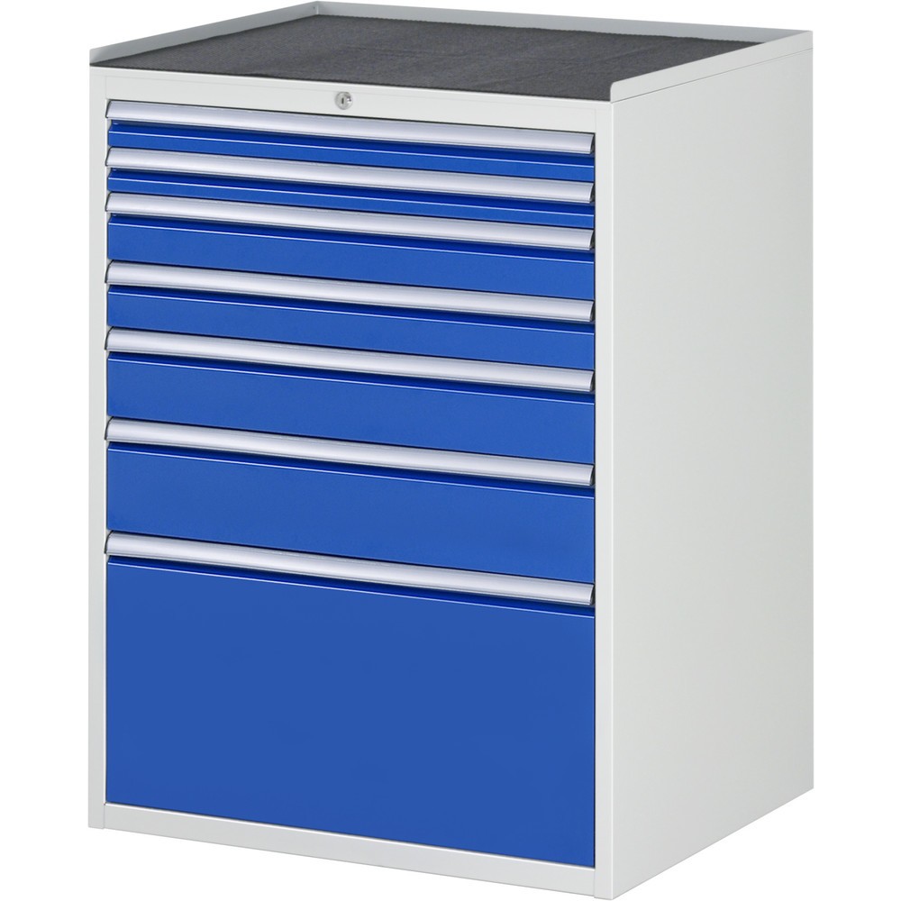 Číslo obrázku produktu 1: Skříň se zásuvkami RAU řada 7000, VxŠxH 1035 x 770 x 650 mm, 7x zásuvka 2 x 60, 2 x 90, 1 x 120, 1 x 150, 1 x 360 mm, kovová pracovní deska