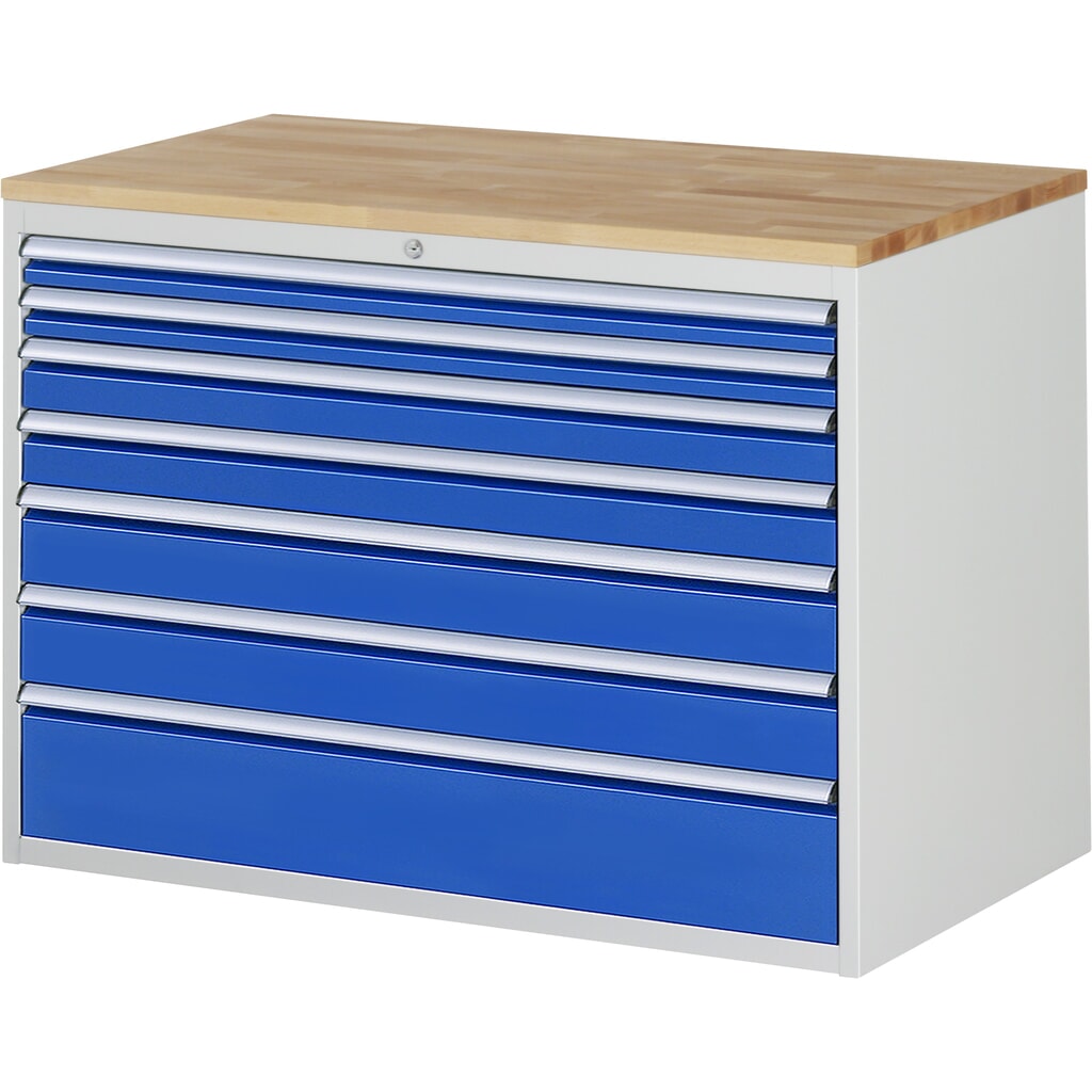 Skříň se zásuvkami RAU řada 7000, V׊×H 825 × 1145 × 650 mm, 7 zásuvek, velikost XXL, horní část buk Obrázek produktu: Skříň se zásuvkami RAU řada 7000, V׊×H 825 × 1145 × 650 mm, 7 zásuvek, velikost XXL, horní část buk