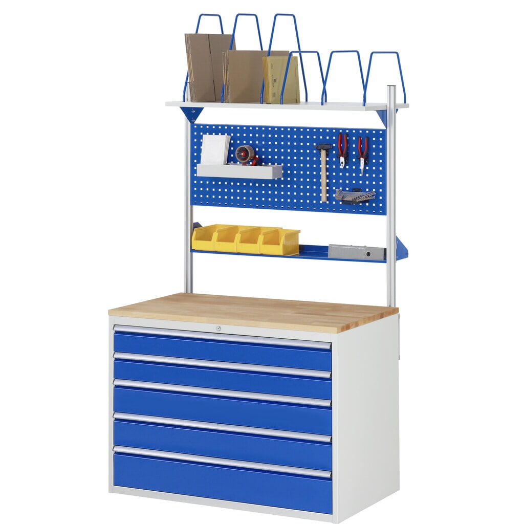 Číslo obrázku produktu 5: Skříň se zásuvkami RAU řada 7000, VxŠxH 825 x 1145 x 650 mm, 5x zásuvka 1 x 60, 1 x 90, 2 x 150, 1 x 270 mm, kovová pracovní deska