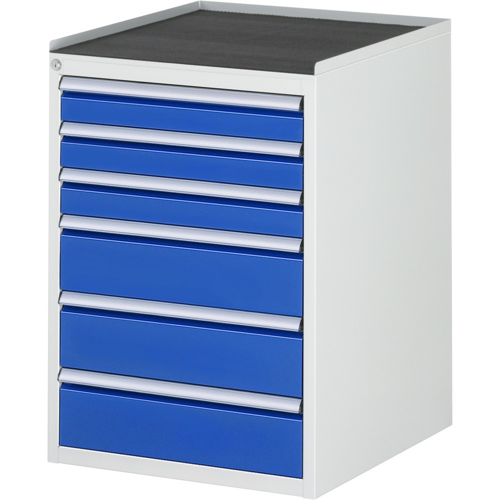 Číslo obrázku produktu 1: Skříň se zásuvkami RAU řada 7000, VxŠxH 825 x 580 x 650 mm, 6x zásuvka 3 x 90, 3 x 150 mm, kovová pracovní deska