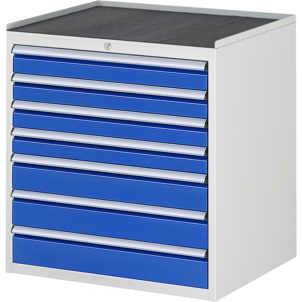 Číslo obrázku produktu 1: Skříň se zásuvkami RAU řada 7000, VxŠxH 825 x 770 x 650 mm, 7x zásuvka 4 x 90, 3 x 120 mm, kovová pracovní deska