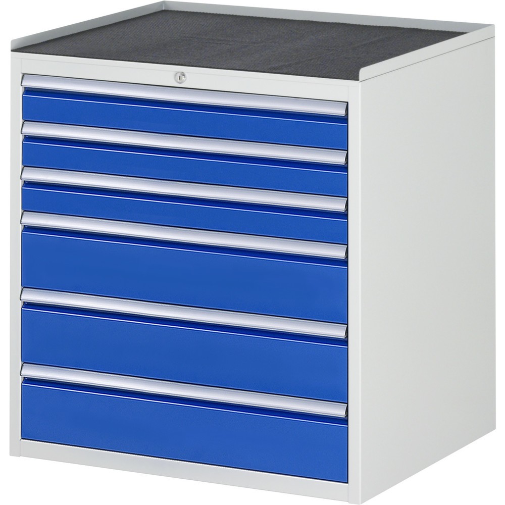 Obrázek produktu: Skříň se zásuvkami RAU řada 7000, VxŠxH 825 x 770 x 650 mm, 6x zásuvka 3 x 90, 3 x 150 mm, kovová pracovní deska