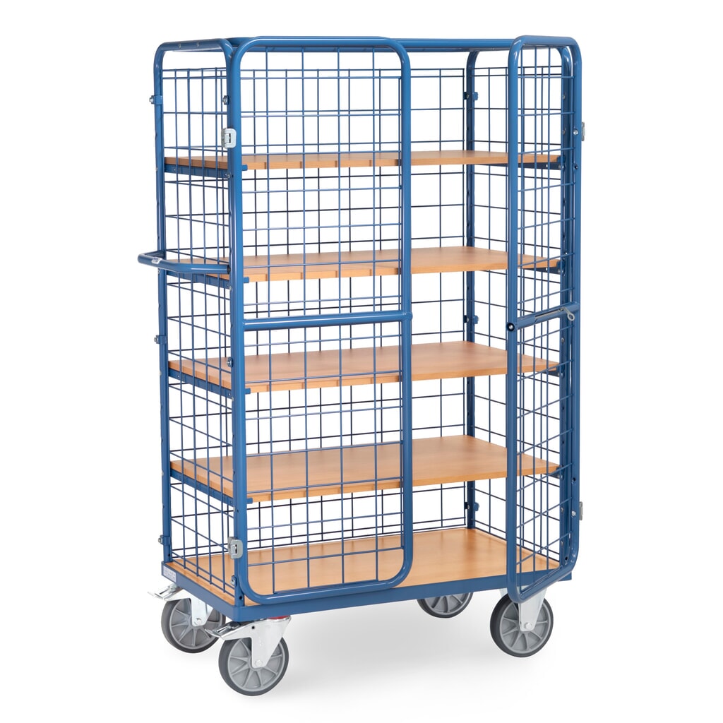 Skříňový vozík fetra®, nosnost 600 kg, mřížové stěny, dvojkřídlé dveře, 5 pater à 1000 × 600 mm Číslo obrázku produktu 1: Skříňový vozík fetra®, nosnost 600 kg, mřížové stěny, dvojkřídlé dveře, 5 pater à 1000 × 600 mm