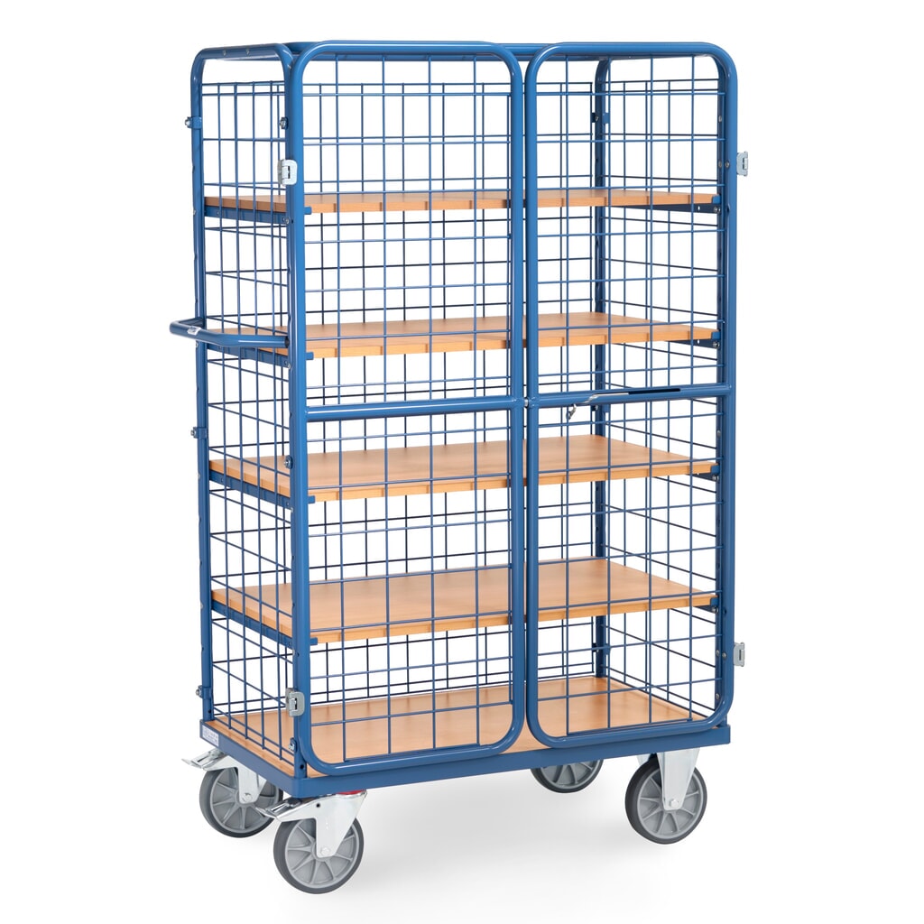 Skříňový vozík fetra®, nosnost 600 kg, mřížové stěny, dvojkřídlé dveře, 5 pater à 1000 × 600 mm Číslo obrázku produktu 3: Skříňový vozík fetra®, nosnost 600 kg, mřížové stěny, dvojkřídlé dveře, 5 pater à 1000 × 600 mm