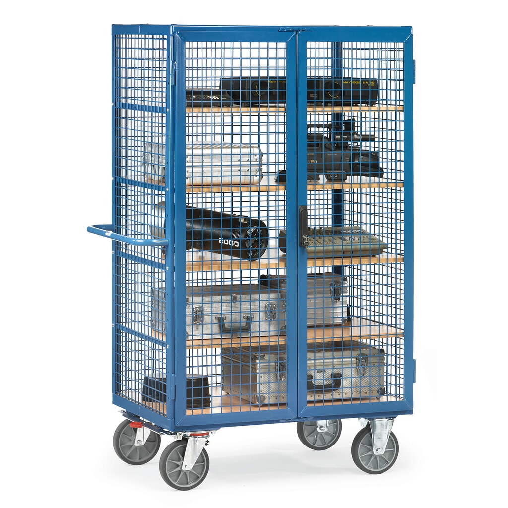 Skříňový vozík fetra®, nosnost 750 kg, mřížové stěny, dvojkřídlé dveře, 5 pater à 1000 × 680 mm Číslo obrázku produktu 3: Skříňový vozík fetra®, nosnost 750 kg, mřížové stěny, dvojkřídlé dveře, 5 pater à 1000 × 680 mm