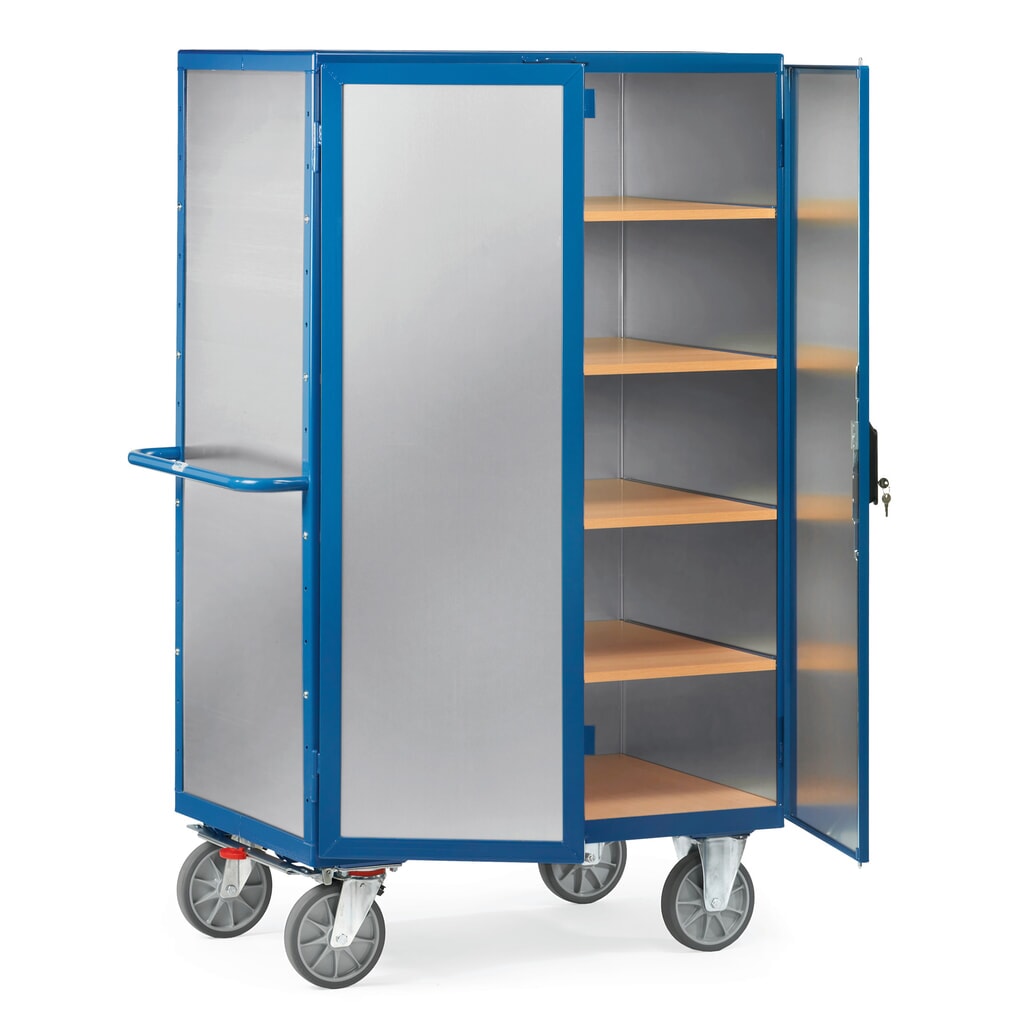 Obrázek produktu: Skříňový vozík fetra®, uzavřený, dvojkřídlé dveře, hliníkový plech, 5 pater à 1000 x 680 mm