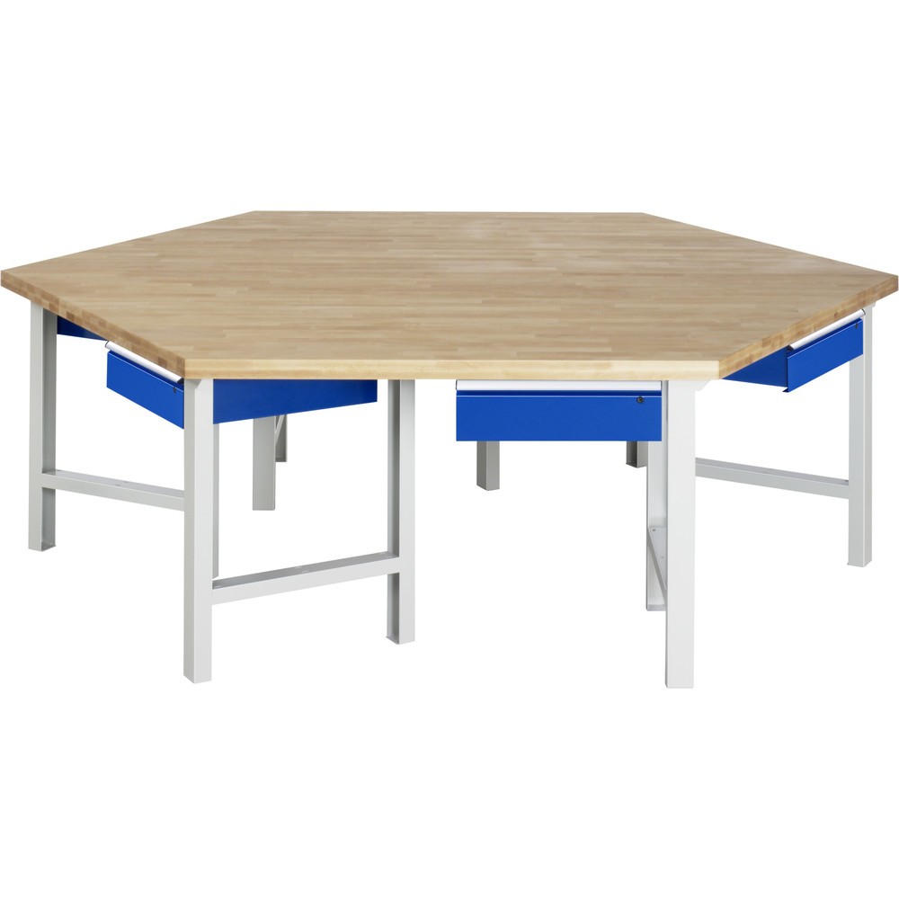 Číslo obrázku produktu 1: Skupinový dílenský stůl RAU řada 4000, V×Š×H 790-1140 × 2700 × 2340 mm, 6 spodních kontejnerů, každý s 1 zásuvkou