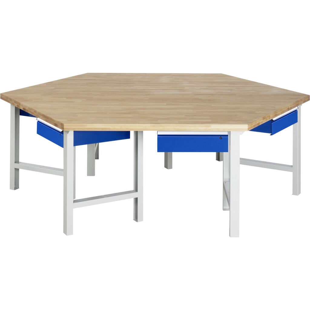 Skupinový dílenský stůl RAU řada 4000, V׊×H 840 × 2700 × 2340 mm, 6 zásuvek ErgoScript® Obrázek produktu: Skupinový dílenský stůl RAU řada 4000, V׊×H 840 × 2700 × 2340 mm, 6 zásuvek ErgoScript®
