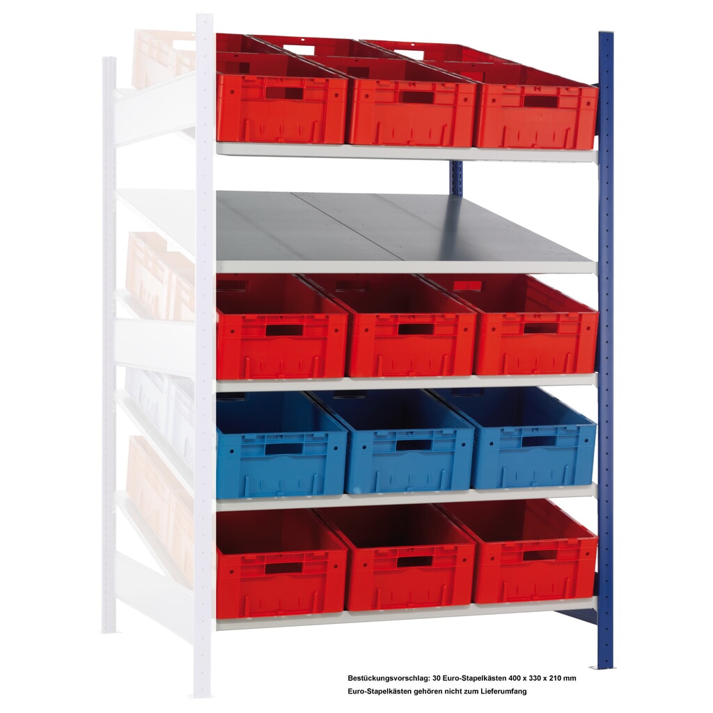 Spádový regál SCHULTE, přídavné pole MULTIplus 150, 2000 x 1300 x 1200 mm Obrázek produktu: Spádový regál SCHULTE, přídavné pole MULTIplus 150, 2000 x 1300 x 1200 mm