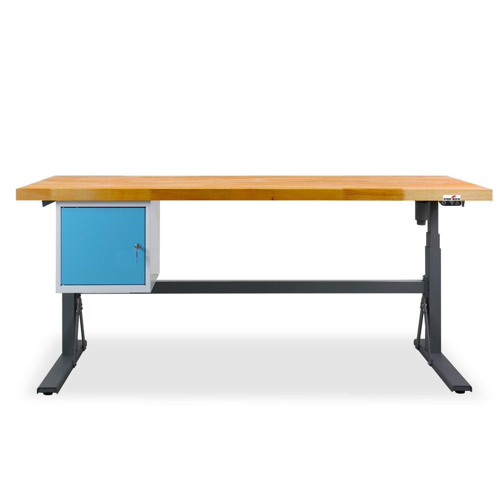 Elektrický výškově nastavitelný pracovní stůl Steinbock® e-Adjust, se spodním kontejnerem, VxŠxH 700-1170 x 2000 x 750 mm, nosnost 350 kg Obrázek produktu: Elektrický výškově nastavitelný pracovní stůl Steinbock® e-Adjust, se spodním kontejnerem, VxŠxH 700-1170 x 2000 x 750 mm, nosnost 350 kg