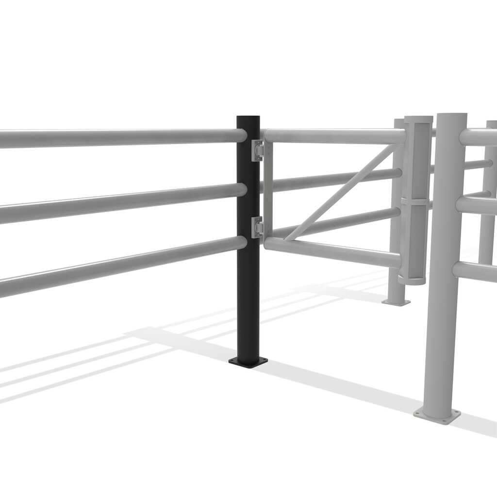 Středový sloupek s otočnými dveřmi pro bezpečnostní zábradlí „Delta“, Ø 110 mm, výška 1200 mm, 90° Číslo obrázku produktu 11: Středový sloupek s otočnými dveřmi pro bezpečnostní zábradlí „Delta“, Ø 110 mm, výška 1200 mm, 90°