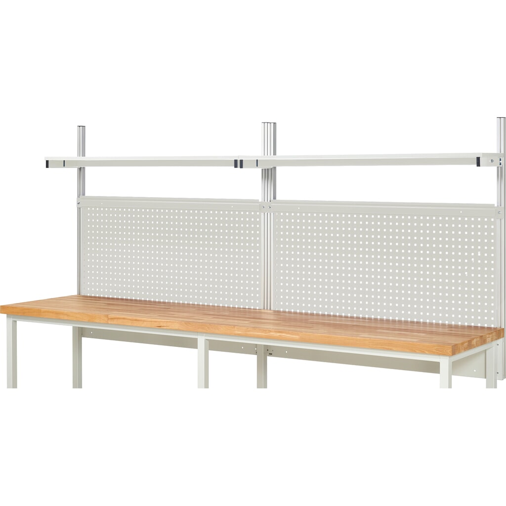 Nástavba pracovního stolu RAU, VxŠxH 1130 x 3000 x 350 mm, 2 etážové police, deska s povrchovou úpravou z melaminové pryskyřice a 2 přídržné lišty, kompletní sada 01 pro šířku výrobku 3000 mm Číslo obrázku produktu 2: Nástavba pracovního stolu RAU, VxŠxH 1130 x 3000 x 350 mm, 2 etážové police, deska s povrchovou úpravou z melaminové pryskyřice a 2 přídržné lišty, kompletní sada 01 pro šířku výrobku 3000 mm
