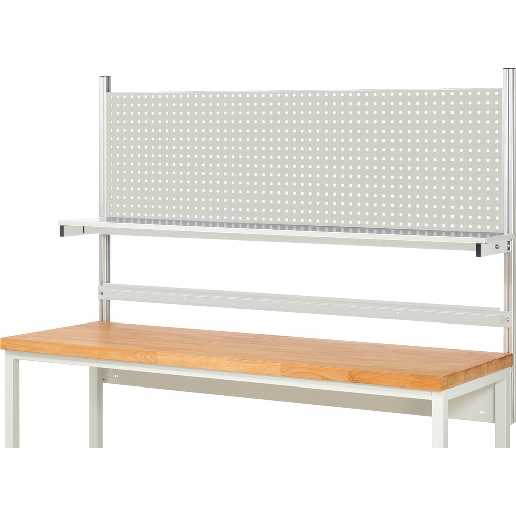 Číslo obrázku produktu 2: Nástavba pracovního stolu RAU, VxŠxH 1130 x 2000 x 350 mm, 1 etážová police, deska s povrchovou úpravou z melaminové pryskyřice a 1 přídržná lišta, kompletní sada 01 pro šířku výrobku 2000 mm