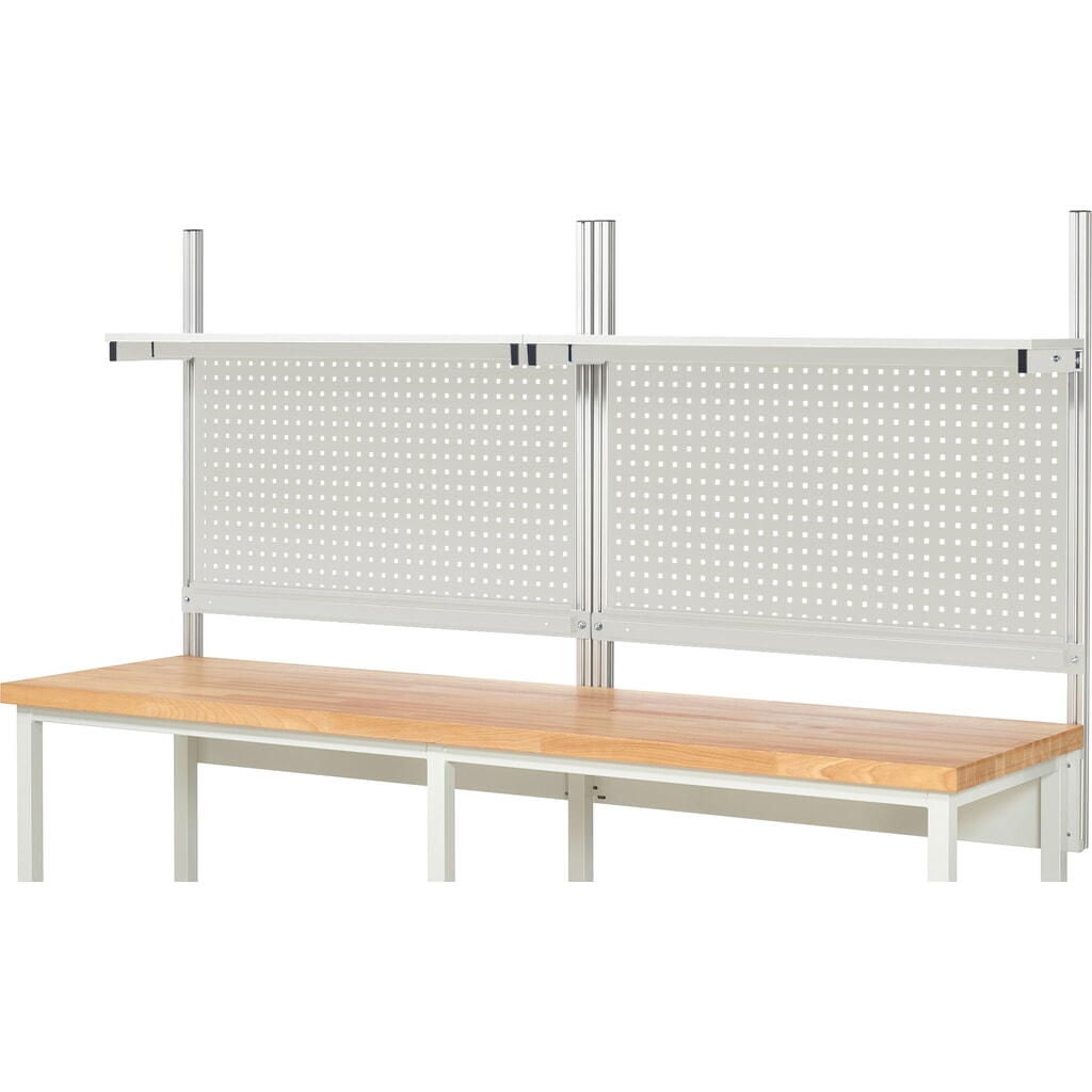 Nástavba pracovního stolu RAU, VxŠxH 1130 x 2500 x 350 mm, 2 etážové police, deska s povrchovou úpravou z melaminové pryskyřice a 2 přídržné lišty, kompletní sada 01 pro šířku výrobku 2500 mm Číslo obrázku produktu 2: Nástavba pracovního stolu RAU, VxŠxH 1130 x 2500 x 350 mm, 2 etážové police, deska s povrchovou úpravou z melaminové pryskyřice a 2 přídržné lišty, kompletní sada 01 pro šířku výrobku 2500 mm