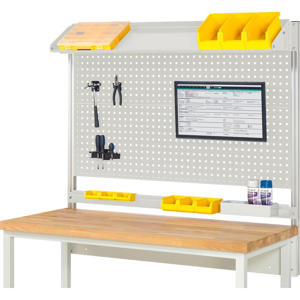 Nástavba pracovního stolu RAU, VxŠxH 1130 x 1500 x 350 mm, 1 sklopná kovová odkládací plocha, 1 přídržná lišta a 1 držák pro plochý monitor, kompletní sada 02 pro šířku výrobku 1500 mm Obrázek produktu: Nástavba pracovního stolu RAU, VxŠxH 1130 x 1500 x 350 mm, 1 sklopná kovová odkládací plocha, 1 přídržná lišta a 1 držák pro plochý monitor, kompletní sada 02 pro šířku výrobku 1500 mm