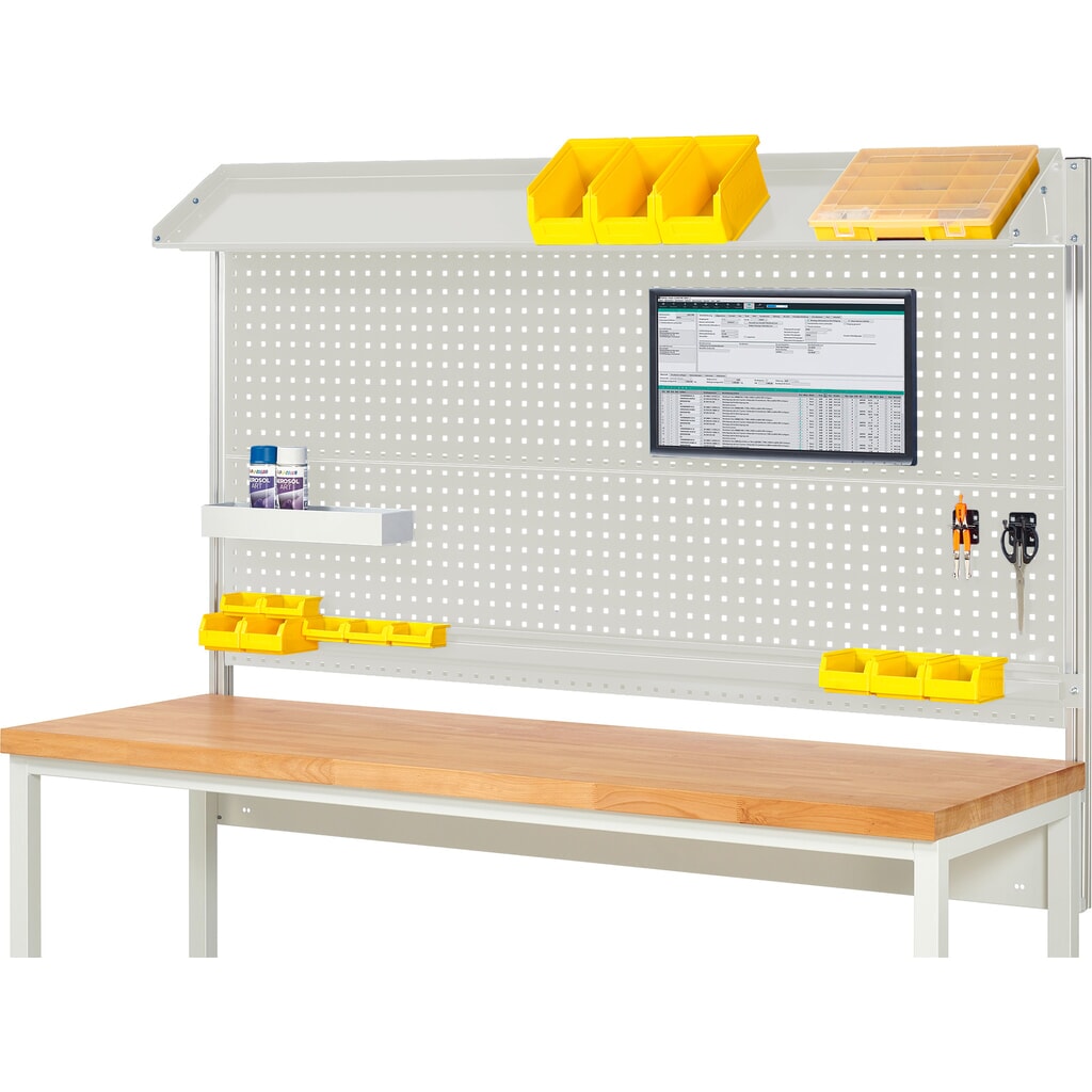 Nástavba pracovního stolu RAU, VxŠxH 1130 x 2000 x 350 mm, 1 sklopná kovová odkládací plocha, 1 přídržná lišta a 1 držák pro plochý monitor, kompletní sada 02 pro šířku výrobku 2000 mm Obrázek produktu: Nástavba pracovního stolu RAU, VxŠxH 1130 x 2000 x 350 mm, 1 sklopná kovová odkládací plocha, 1 přídržná lišta a 1 držák pro plochý monitor, kompletní sada 02 pro šířku výrobku 2000 mm