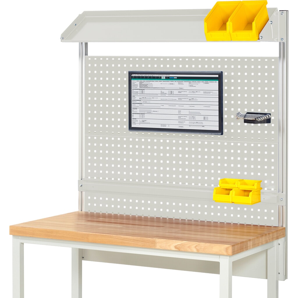 Nástavba pracovního stolu RAU, VxŠxH 1130 x 1250 x 350 mm, 1 sklopná kovová odkládací plocha, 1 přídržná lišta a 1 držák pro plochý monitor, kompletní sada 02 pro šířku výrobku 1250 mm Obrázek produktu: Nástavba pracovního stolu RAU, VxŠxH 1130 x 1250 x 350 mm, 1 sklopná kovová odkládací plocha, 1 přídržná lišta a 1 držák pro plochý monitor, kompletní sada 02 pro šířku výrobku 1250 mm