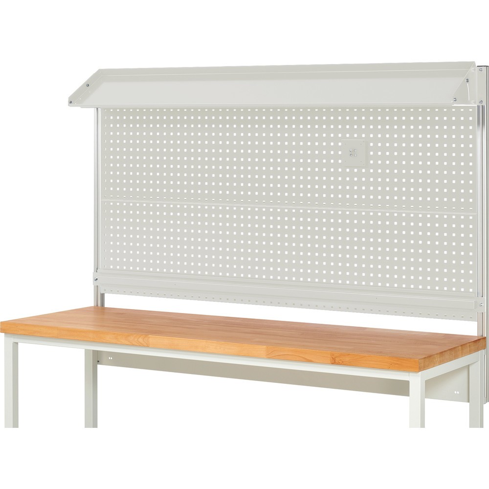 Číslo obrázku produktu 2: Nástavba pracovního stolu RAU, VxŠxH 1130 x 2000 x 350 mm, 1 sklopná kovová odkládací plocha, 1 přídržná lišta a 1 držák pro plochý monitor, kompletní sada 02 pro šířku výrobku 2000 mm