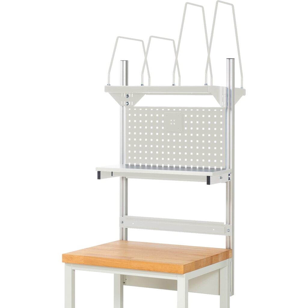Nástavba pracovního stolu RAU, VxŠxH 1130 x 750 x 350 mm, 1 etážová police, 1 přídržná lišta a 1 držák pro plochý monitor, kompletní sada 03 pro šířku výrobku 750 mm Číslo obrázku produktu 2: Nástavba pracovního stolu RAU, VxŠxH 1130 x 750 x 350 mm, 1 etážová police, 1 přídržná lišta a 1 držák pro plochý monitor, kompletní sada 03 pro šířku výrobku 750 mm