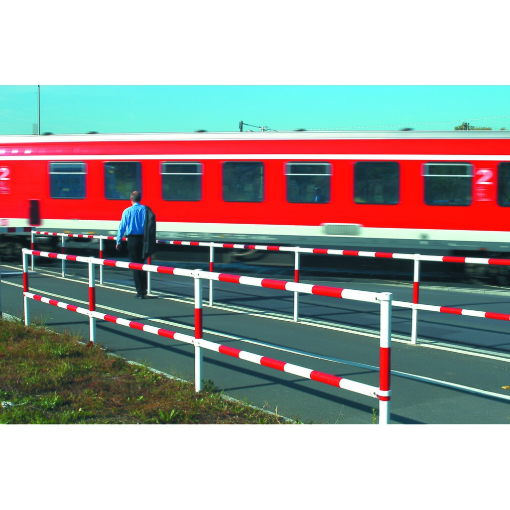 Systémové zábradlí URBAN, svislá trubka, Ø 60 mm, výška nad podlahou 1000 mm, k zabetonování, žárově pozinkováno a lakováno, červená/bílá Číslo obrázku produktu 5: Systémové zábradlí URBAN, svislá trubka, Ø 60 mm, výška nad podlahou 1000 mm, k zabetonování, žárově pozinkováno a lakováno, červená/bílá