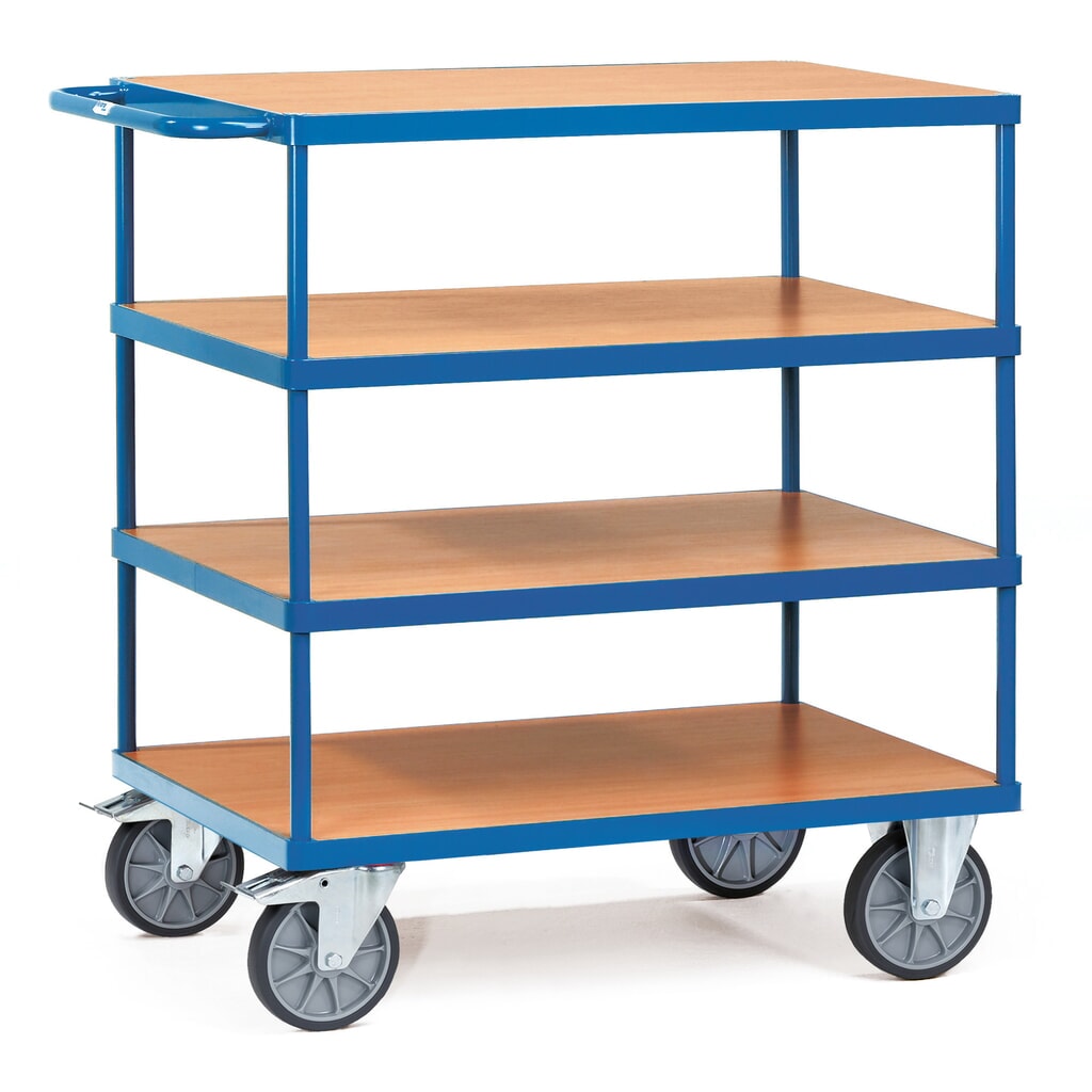 Obrázek produktu: Těžký pojízdný stolek a montážní vozík fetra®, 4 patra à 800 x 1 200 mm