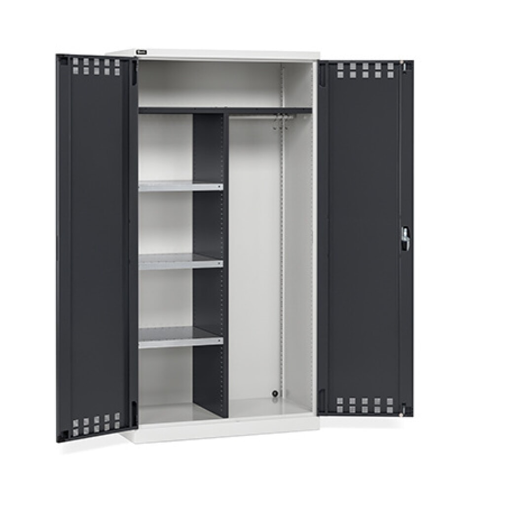 Univerzální skříň Fami PERFOM, šatní tyč, 3 police, VxŠxH 2000 x 1023 x 726 mm, světle šedá, antracit Obrázek produktu: Univerzální skříň Fami PERFOM, šatní tyč, 3 police, VxŠxH 2000 x 1023 x 726 mm, světle šedá, antracit