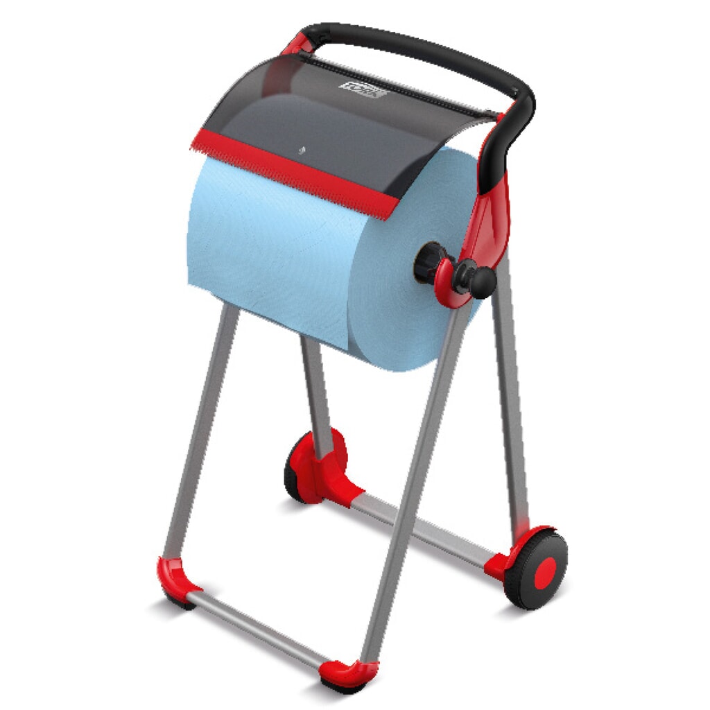 Válečkový dávkovač TORK® Performance, mobilní, kolečka do 430 mm, červená / černá Obrázek produktu: Válečkový dávkovač TORK® Performance, mobilní, kolečka do 430 mm, červená / černá